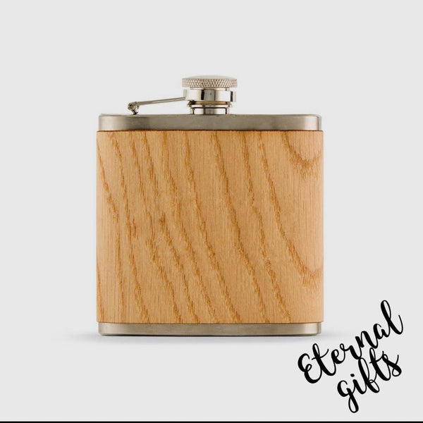 Oak wood Wrapped Stainless Steel Hip Flask