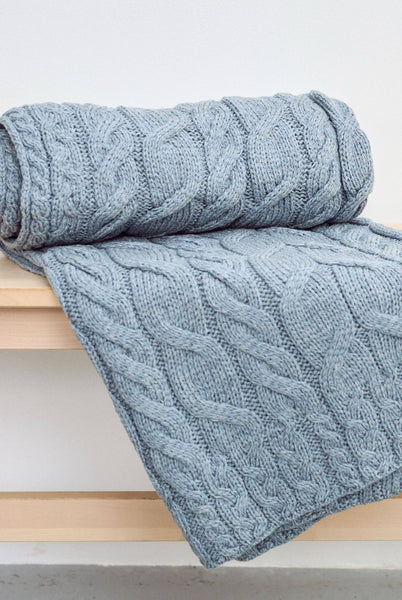 Silver Strand Supersoft Aran Cable Throw Aran Woolen Mills - Blue