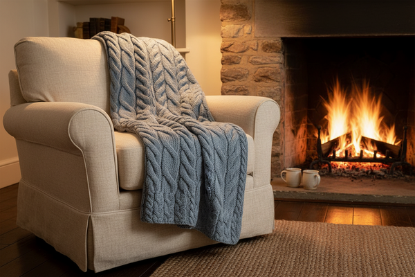 Silver Strand Supersoft Aran Cable Throw Aran Woolen Mills - Blue