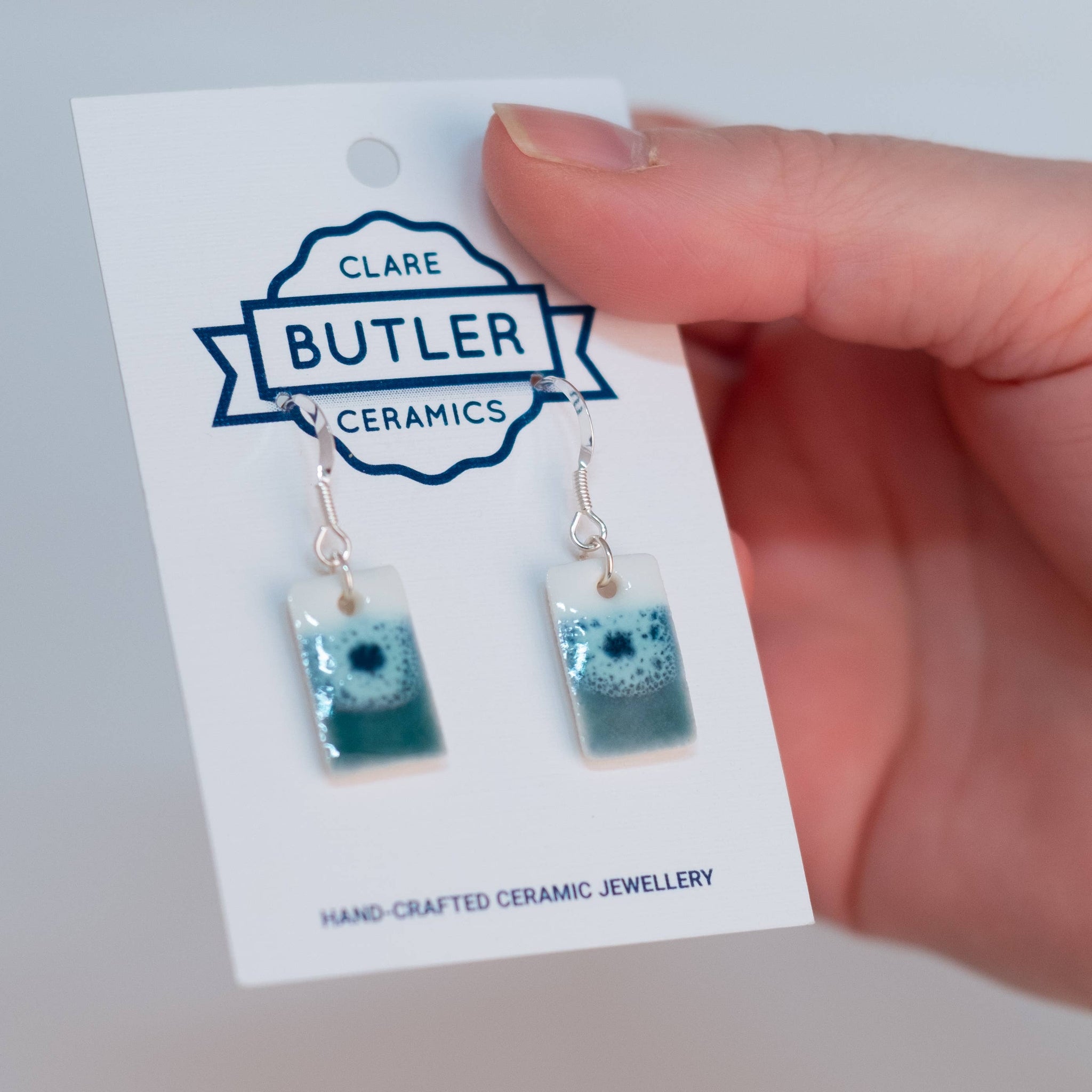 Seaside Green/White (Medium rectangle drop) by Clare Butler