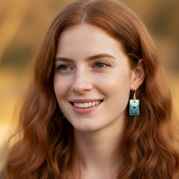 Seaside Green/White (Medium rectangle drop) by Clare Butler