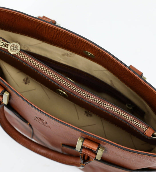 Womens Leather Handbag Shoulder Bag in Cognac - Camilla by Time Resistance