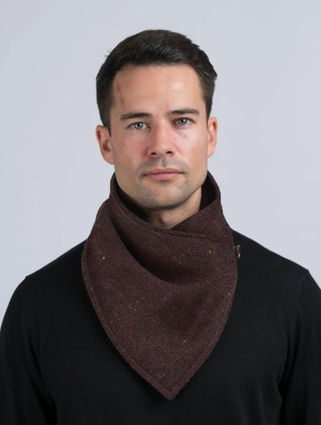 Brown Herringbone Tweed Snood with Reversible Velvet by Celtic Tweed
