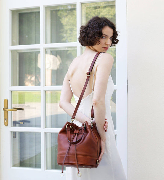 Leather Bucket Bag in Brown for Women - Light In August