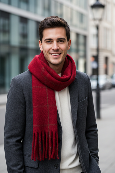 Checked wool scarf in Black or Red