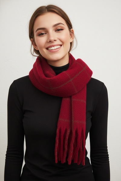 Checked wool scarf in Black or Red