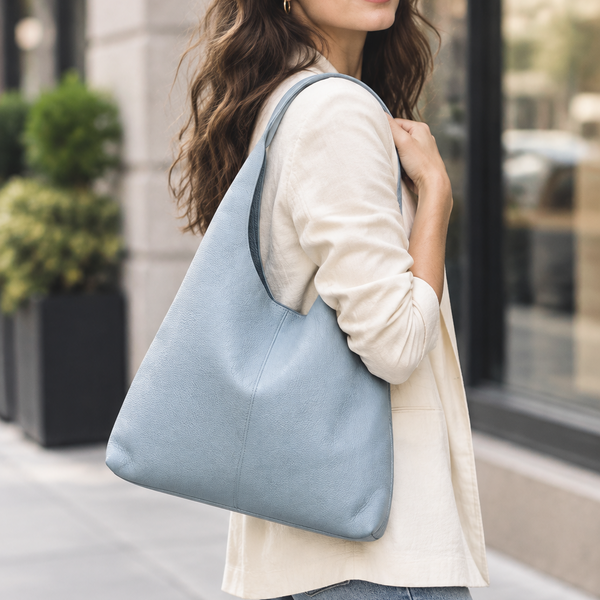Genuine Leather Handbag (with purse inside ) in Sky Blue by Suie Valentini