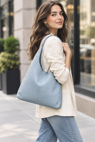 Genuine Leather Handbag (with purse inside ) in Sky Blue by Suie Valentini