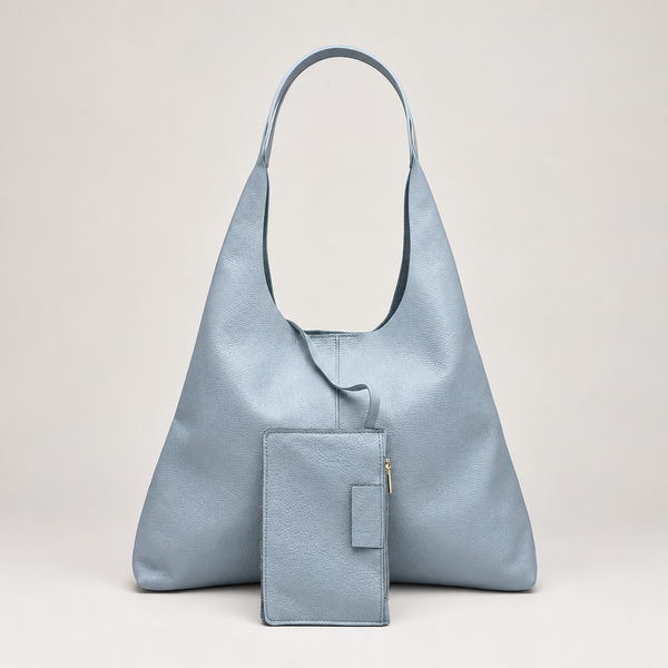 Genuine Leather Handbag (with purse inside ) in Sky Blue by Suie Valentini
