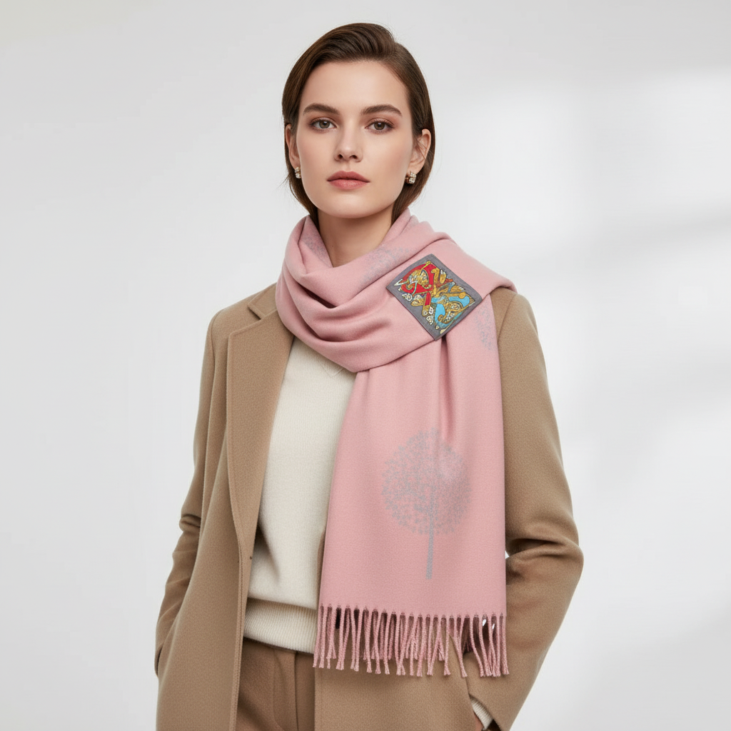 Large Double Sided Pink & Grey  Tree Scarf 60cm x 190cm