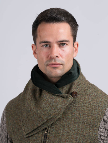 Moss Green Tweed Snood with Reversible Green Velvet Snood by Celtic Tweed