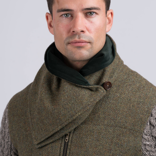 Moss Green Tweed Snood with Reversible Green Velvet Snood by Celtic Tweed