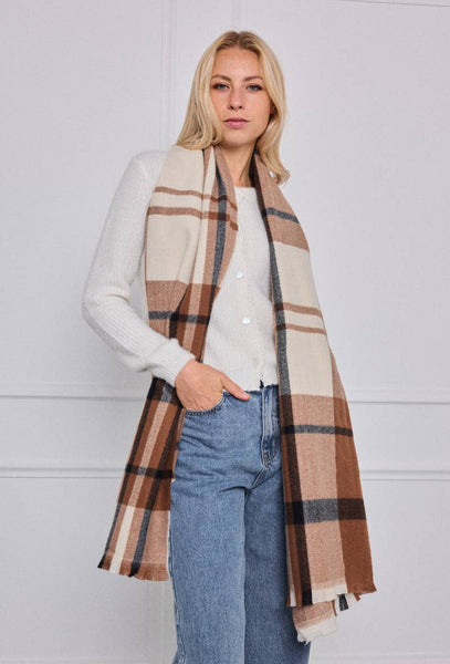 Checked Wool Scarf in browns and creams