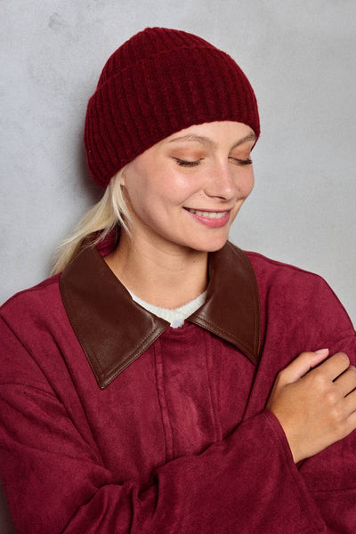 Solid Wool Beanie in Deep Red,  black or Winter White