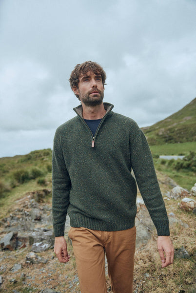 Belleek Troyer Mens Sweater Aran Woolen Mills  -Green Large