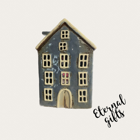 Ceramic T-Light House Holder in Blue