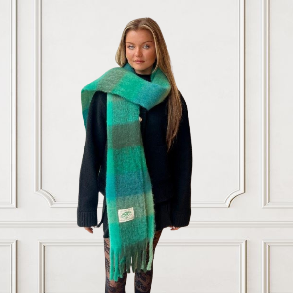 Check Scarf Mixed Teals Colourway  35cm x 216cm