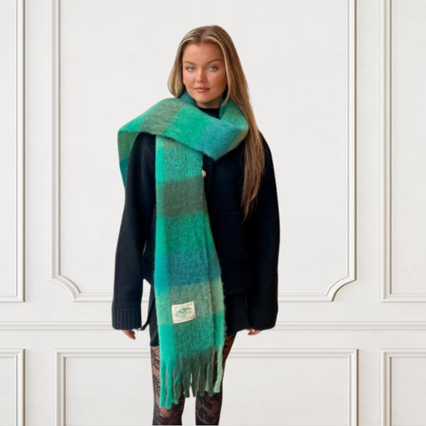 Check Scarf Mixed Teals Colourway  35cm x 216cm