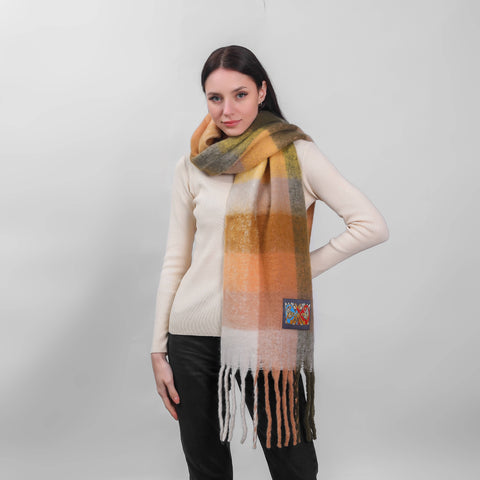 Check Scarf in Atumnal Colourway- Greens and Yellows