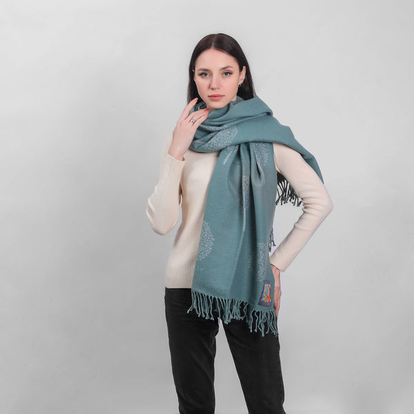 Large Double Sided Tree Scarf Sage  & Grey