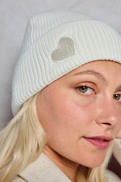 Love heart Beanie in Winter White, Blue or Grey