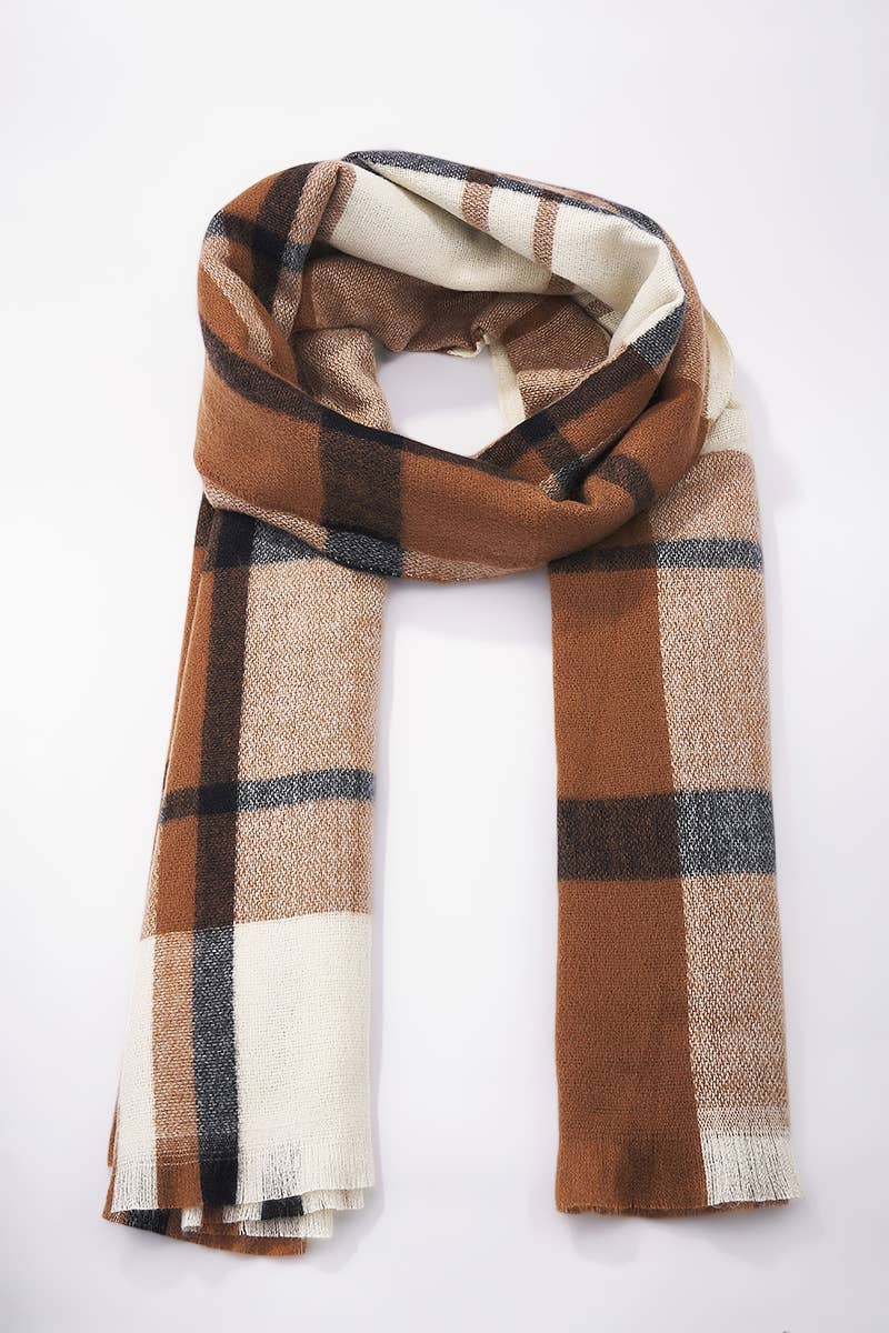 Checked Wool Scarf in browns and creams