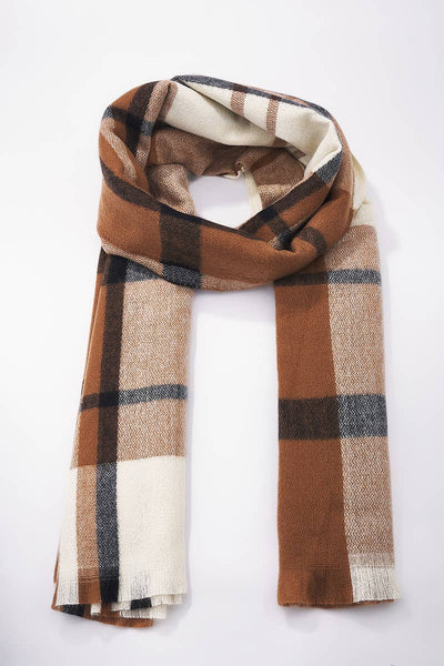 Checked Wool Scarf in browns and creams