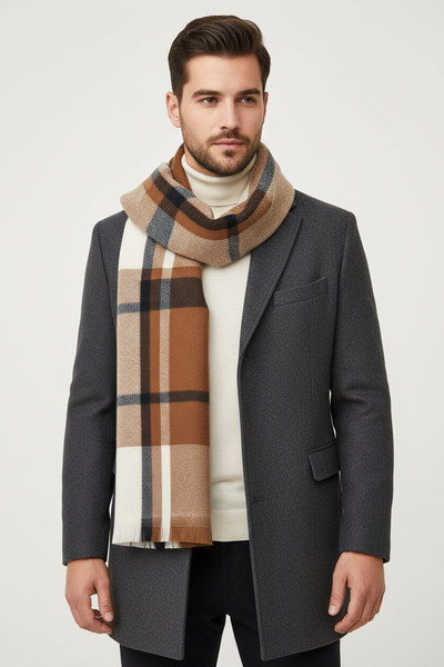 Checked Wool Scarf in browns and creams