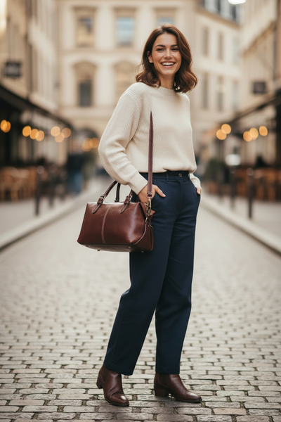 Genuine Leather Boston Satchel Handbag by Suie Valentini