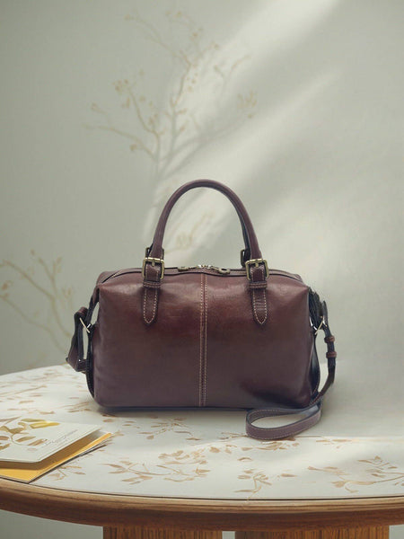 Genuine Leather Boston Satchel Handbag by Suie Valentini