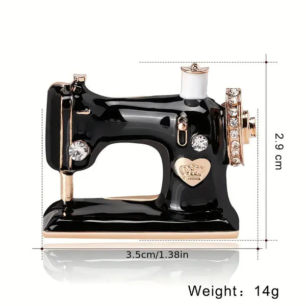 Vintage Styled Sewing Machine Brooch – Black & Gold