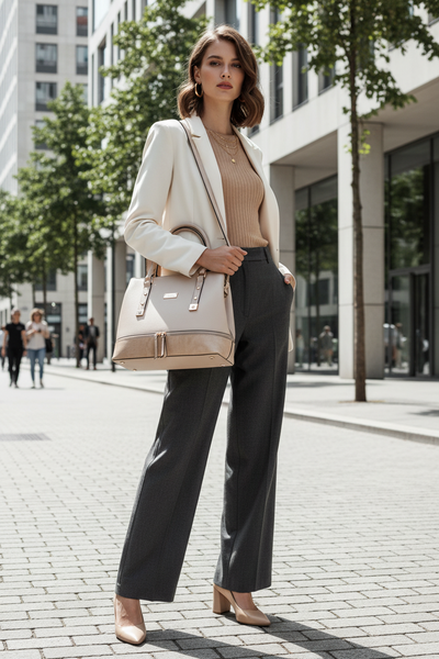 Croc Print Zip Feature Tote Bag in Beige