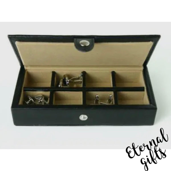 Cufflinks Rings Storage Box in Black Leather - Holds 8 Pairs By Cuff Daddy