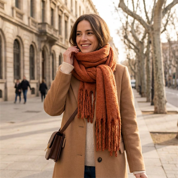 Solid scarf with large fringe: Rust
