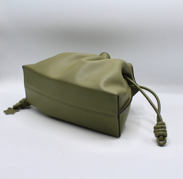 Genuine Leather Drawstring Pouch Shoulder Bag in Sage Green by Sustainable Brand Sook Stainable