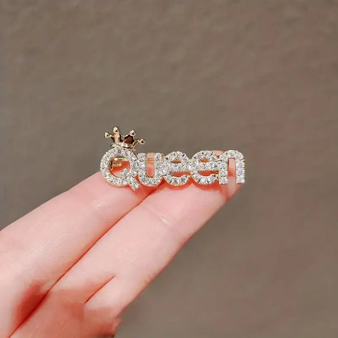 Vintage Rhinestone QUEEN Brooch Pin, Elegant for Women Girls