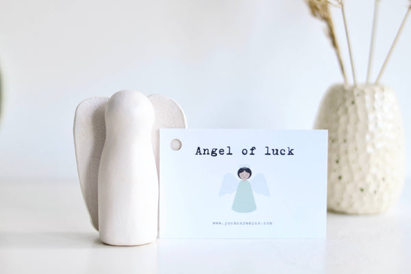 Ceramic Angel of luck with Card by Poca Ceramics