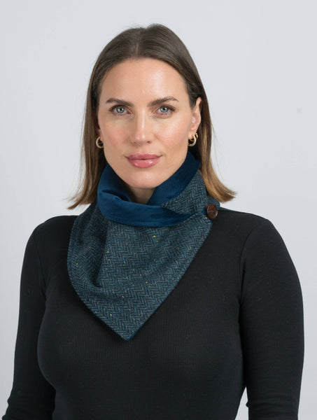 Blue Herringbone Tweed Snood by Celtic Tweed