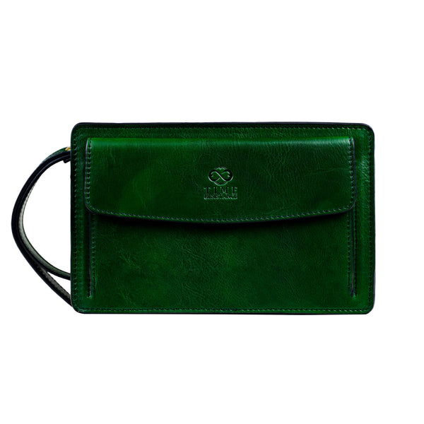 Leather Clutch Bag in Green by Time Resistance