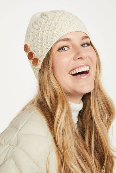Shrule Aran Hat with Pom Pom - Cream