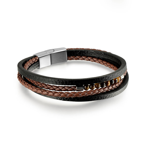Men's bracelet Multi Strand Leather and Beaded Bracelet
