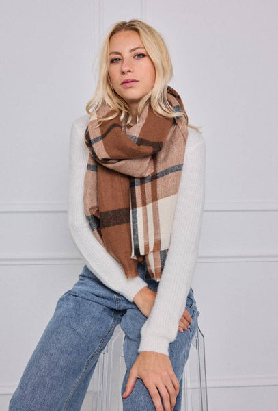 Checked Wool Scarf in browns and creams