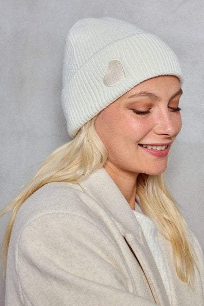 Love heart Beanie in Winter White, Blue or Grey