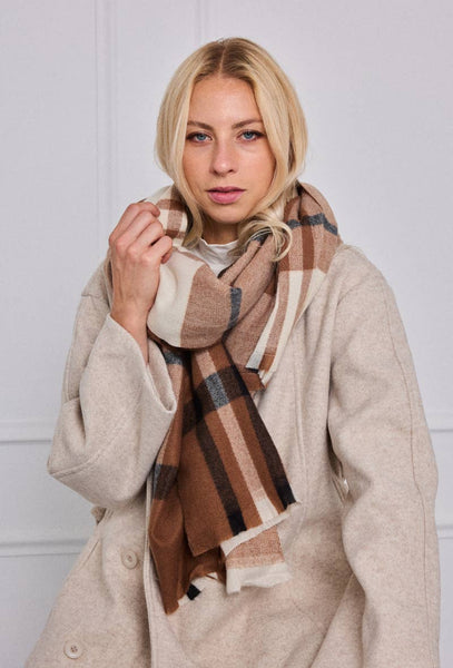 Checked Wool Scarf in browns and creams