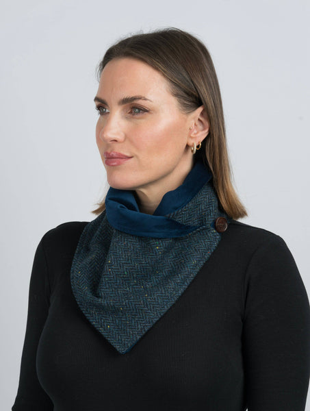 Blue Herringbone Tweed Snood by Celtic Tweed