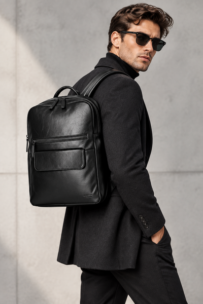 Premium Leather Backpack in Black by Zerimar 1942