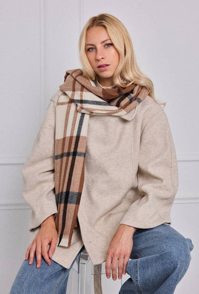 Checked Wool Scarf in browns and creams