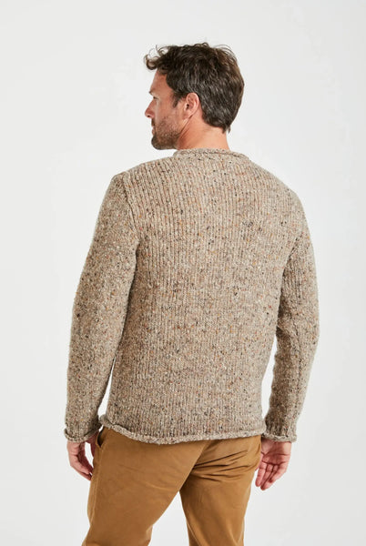 Raheen Tweed Roll Neck Mens Sweater Aran Woolen Mills  - Oat Large