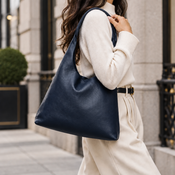 Genuine Leather Handbag (with purse inside ) in Navy by Suie Valentini