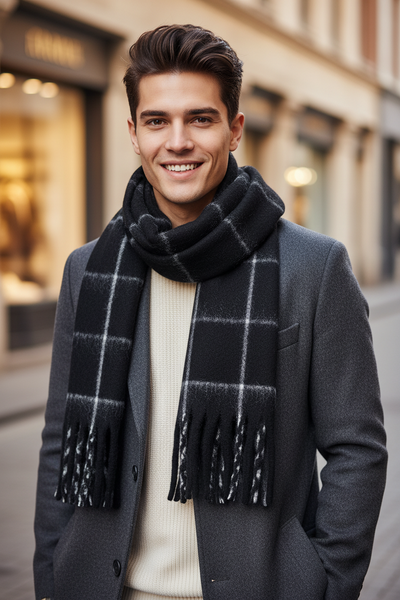 Checked wool scarf in Black or Red